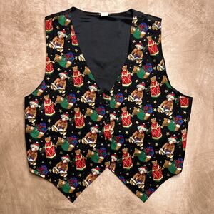 Vintage 90s 111 Main Holiday Christmas Teddy Bear Vest Multicolor Gifts Toys